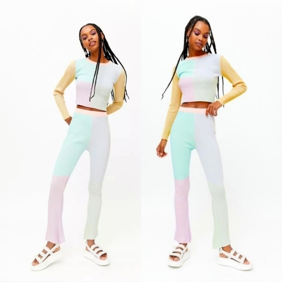 The Ragged Priest Solstice Cropped Ribbed Knit Pants in Pastel Colorblock Sz Lrg - Picture 1 of 11